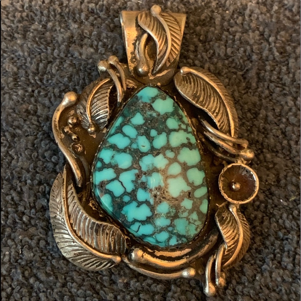 Isleta Navajo AndyLee Kirk WebbedTurquoise Pendant